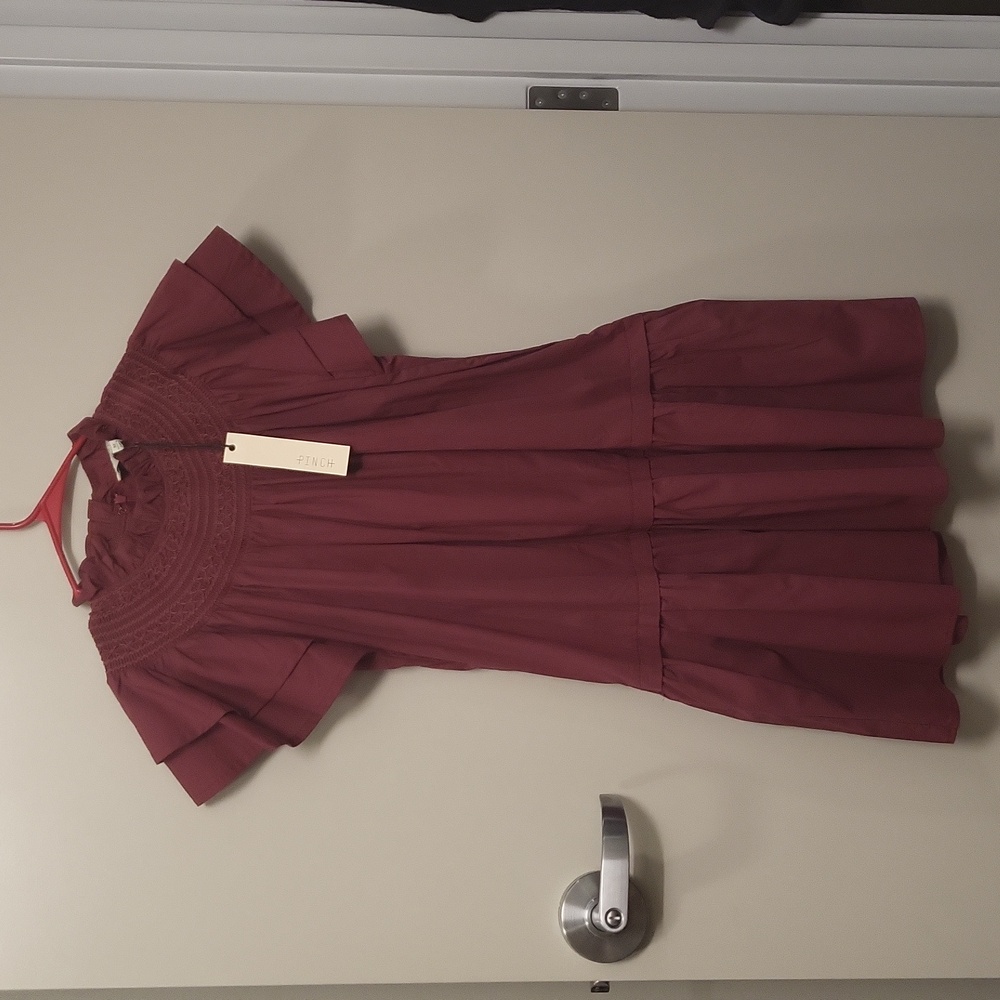Pinch babydoll dress, wine colored, size medium